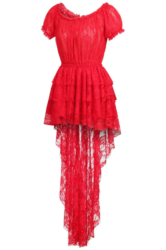 Daisy Corsets Red High Low Lace Dress