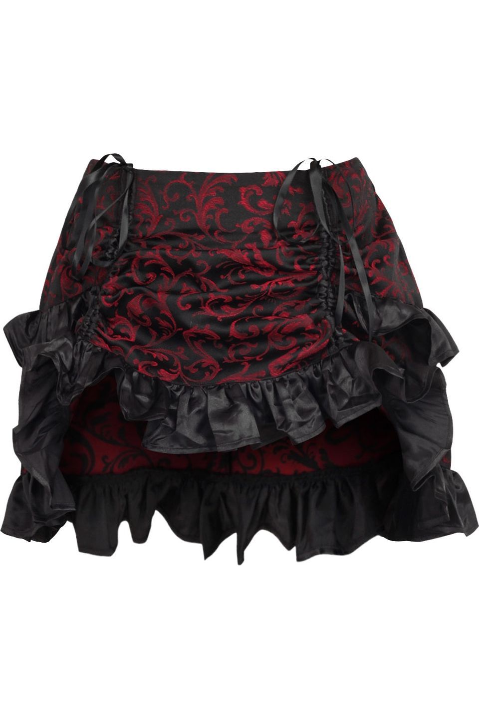 Daisy Corsets Red/Black Brocade Ruched Bustle Skirt