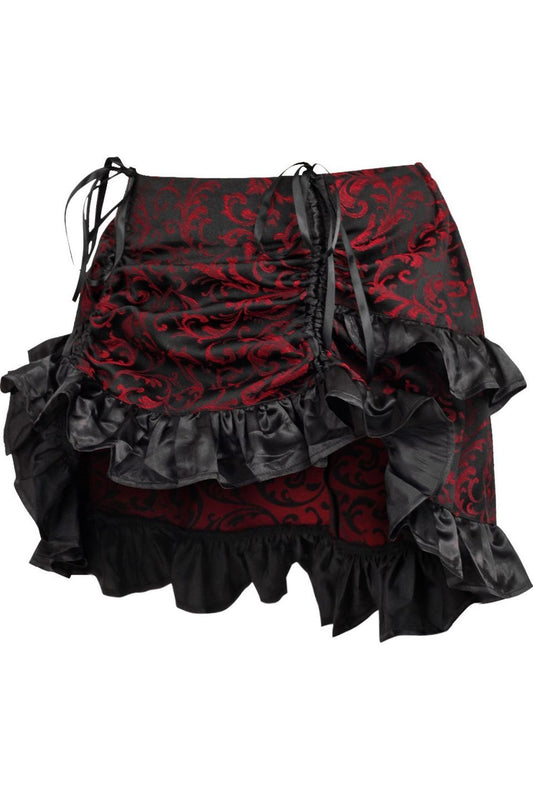 Daisy Corsets Red/Black Brocade Ruched Bustle Skirt