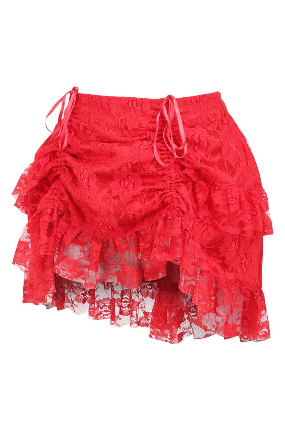 Daisy Corsets Red Lace Ruched Bustle Skirt