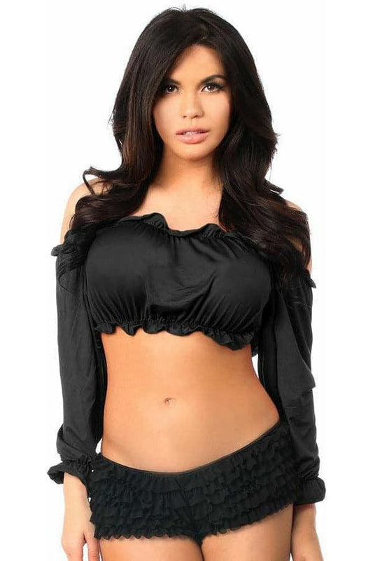 Daisy Corsets Black Long Sleeve Peasant Top