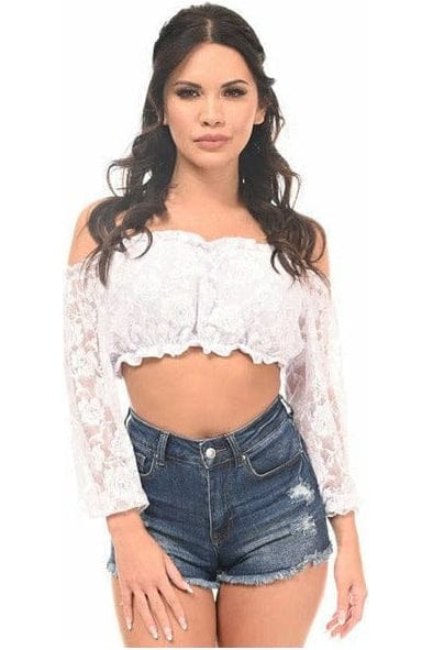 Daisy Corsets White Lined Lace Long Sleeve Peasant Top - Daisy Corsets