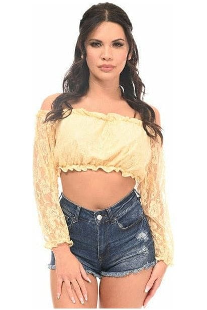 Daisy Corsets Cream Lined Lace Long Sleeve Peasant Top