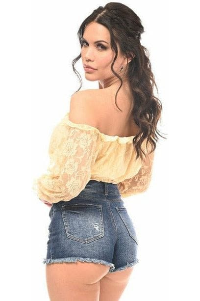 Daisy Corsets Cream Lined Lace Long Sleeve Peasant Top