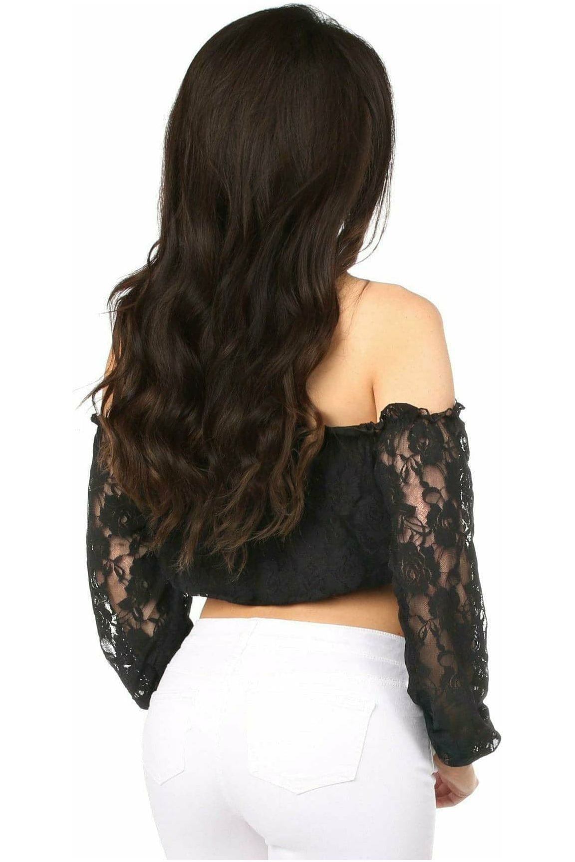 Daisy Corsets Black Lined Lace Long Sleeve Peasant Top - Daisy Corsets