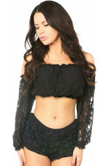 Daisy Corsets Black Lined Lace Long Sleeve Peasant Top - Daisy Corsets