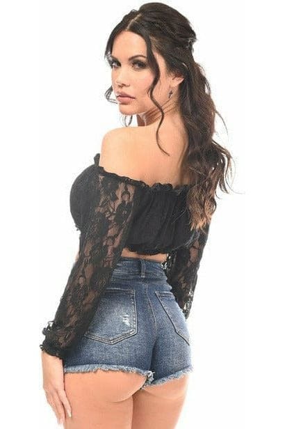 Daisy Corsets Black Lined Lace Long Sleeve Peasant Top - Daisy Corsets