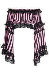 Daisy Corsets Black/Pink Striped Smocked Flare Sleeve Peasant Top