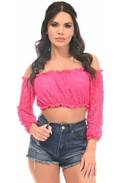 Daisy Corsets Fuchsia Lined Lace Long Sleeve Peasant Top - Daisy Corsets