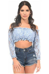 Daisy Corsets Lt Blue Lined Lace Long Sleeve Peasant Top