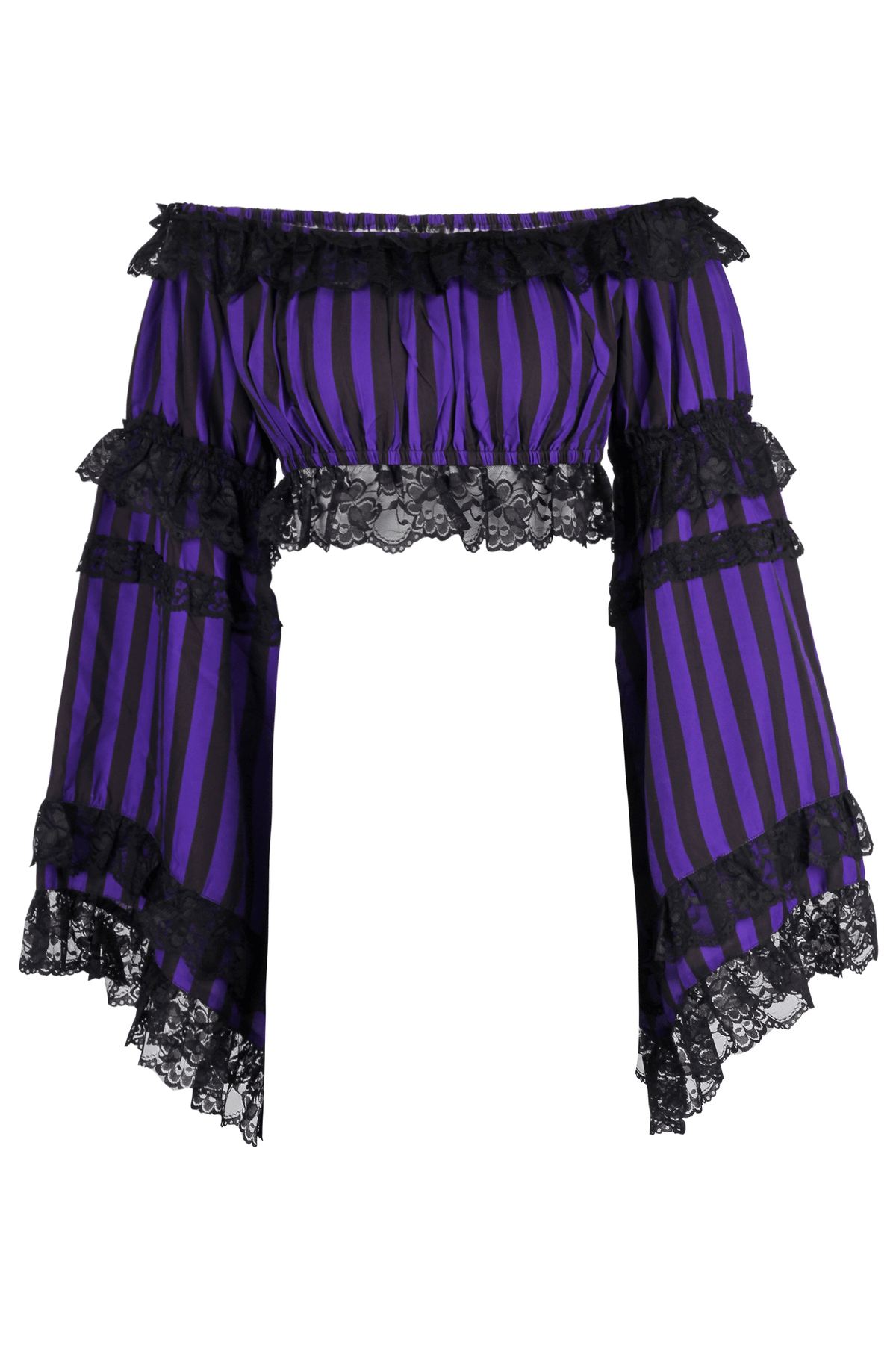 Daisy Corsets Black/Purple Striped Smocked Flare Sleeve Peasant Top - Daisy Corsets