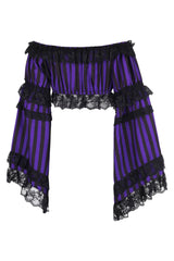 Daisy Corsets Black/Purple Striped Smocked Flare Sleeve Peasant Top