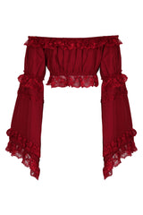 Daisy Corsets Dark Red Smocked Flare Sleeve Peasant Top