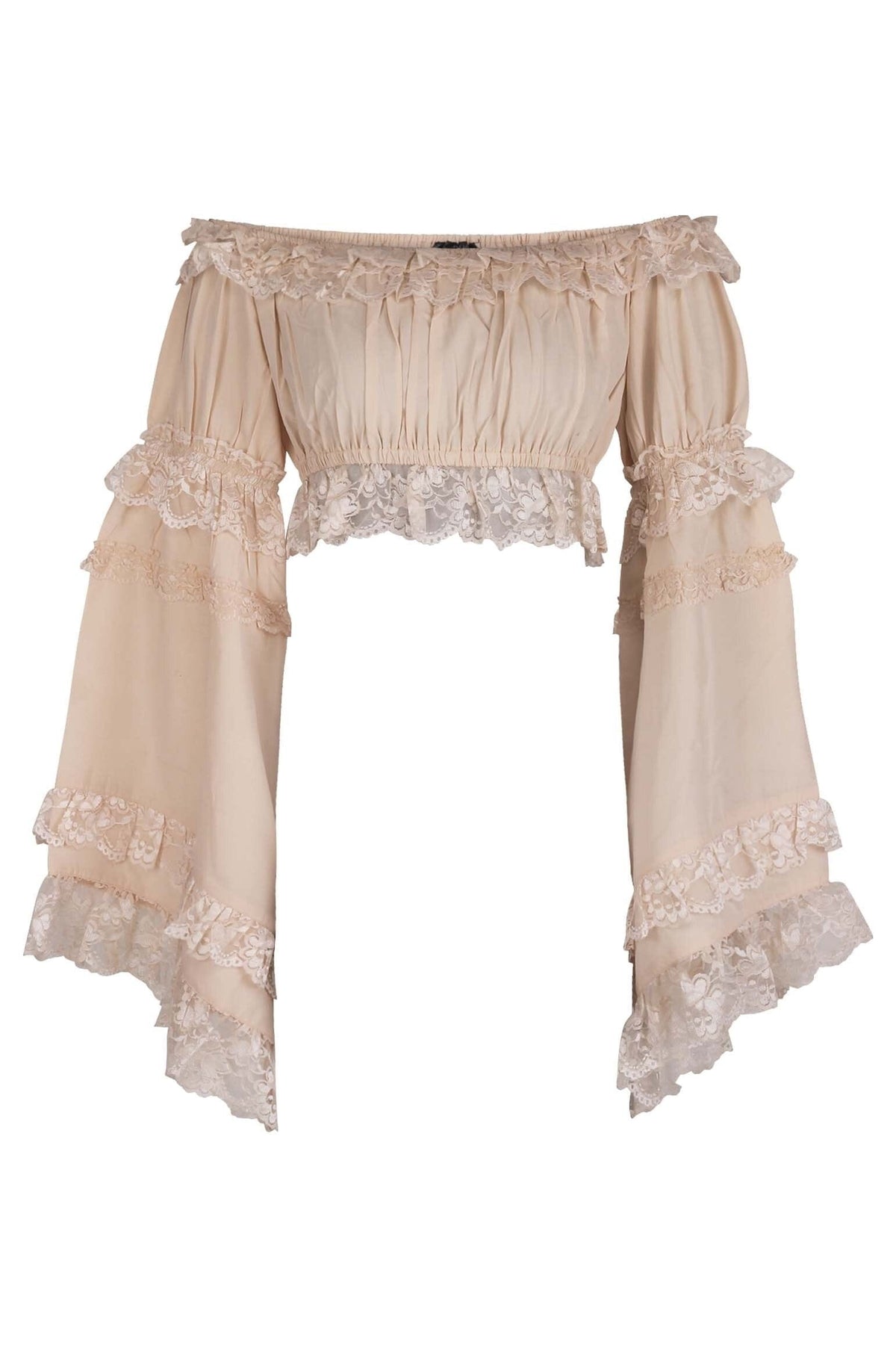 Daisy Corsets Beige Smocked Flare Sleeve Peasant Top - Daisy Corsets