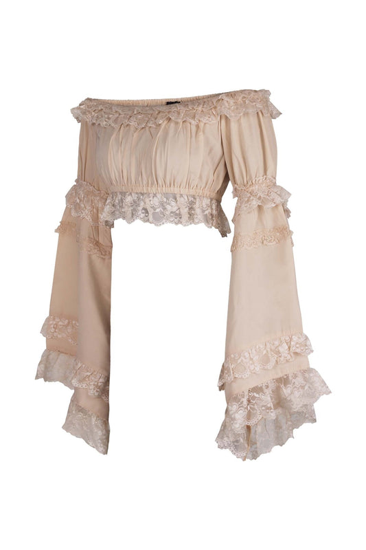 Daisy Corsets Beige Smocked Flare Sleeve Peasant Top