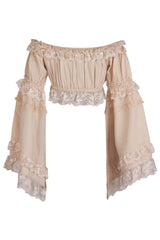 Daisy Corsets Beige Smocked Flare Sleeve Peasant Top