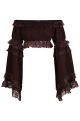 Daisy Corsets Brown Smocked Flare Sleeve Peasant Top