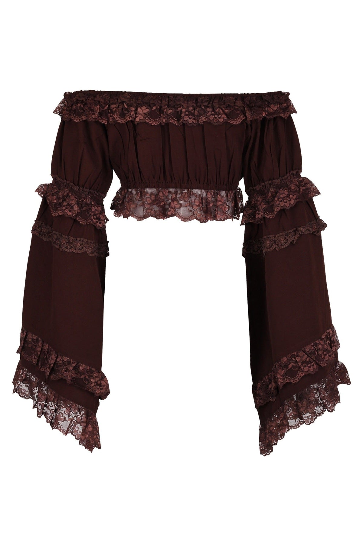 Daisy Corsets Brown Smocked Flare Sleeve Peasant Top - Daisy Corsets