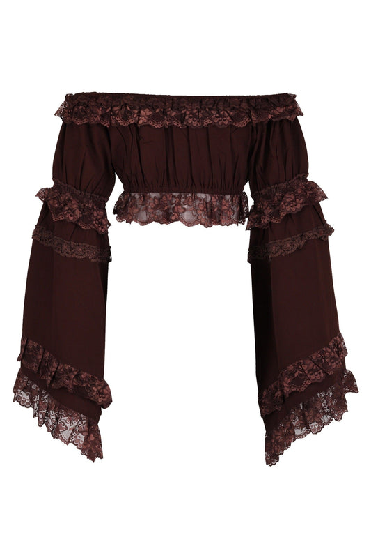 Daisy Corsets Brown Smocked Flare Sleeve Peasant Top