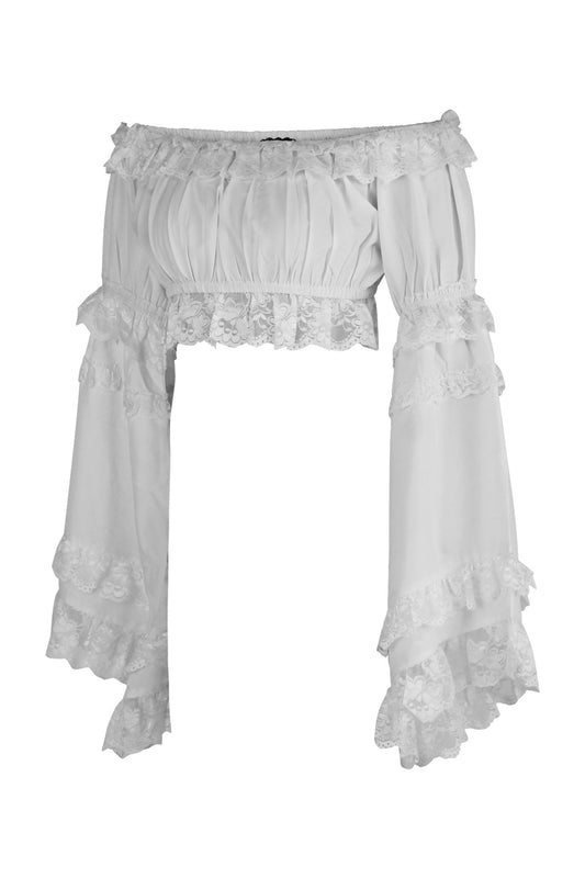 Daisy Corsets White Smocked Flare Sleeve Peasant Top