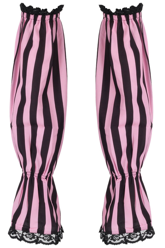 Daisy Corsets Black/Pink Striped Smocked Sleeves