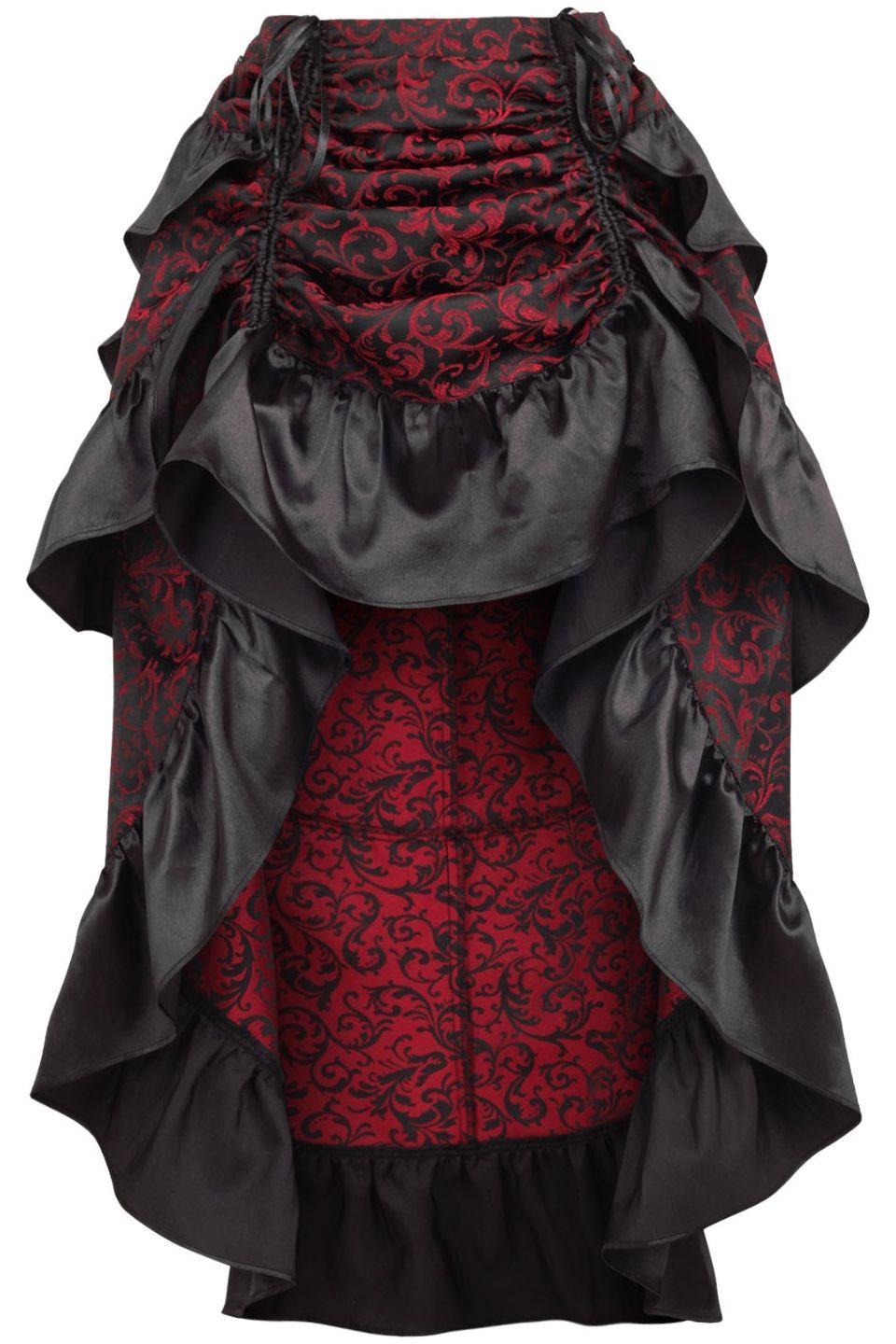 Daisy Corsets Red/Black Brocade Adjustable High Low Bustle Skirt - Daisy Corsets