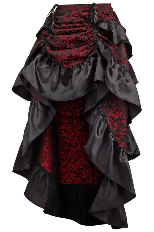 Daisy Corsets Red/Black Brocade Adjustable High Low Bustle Skirt - Daisy Corsets