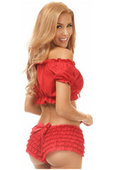 Daisy Corsets Red Lycra Lace-Up Front Peasant Top