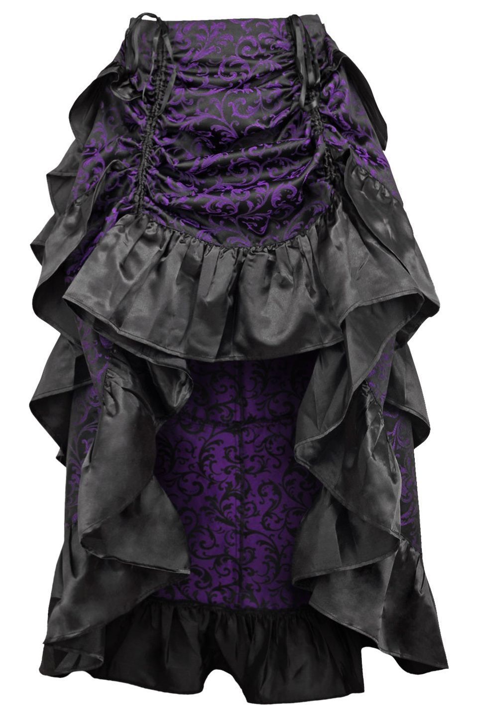 Daisy Corsets Purple/Black Brocade Adjustable High Low Bustle Skirt