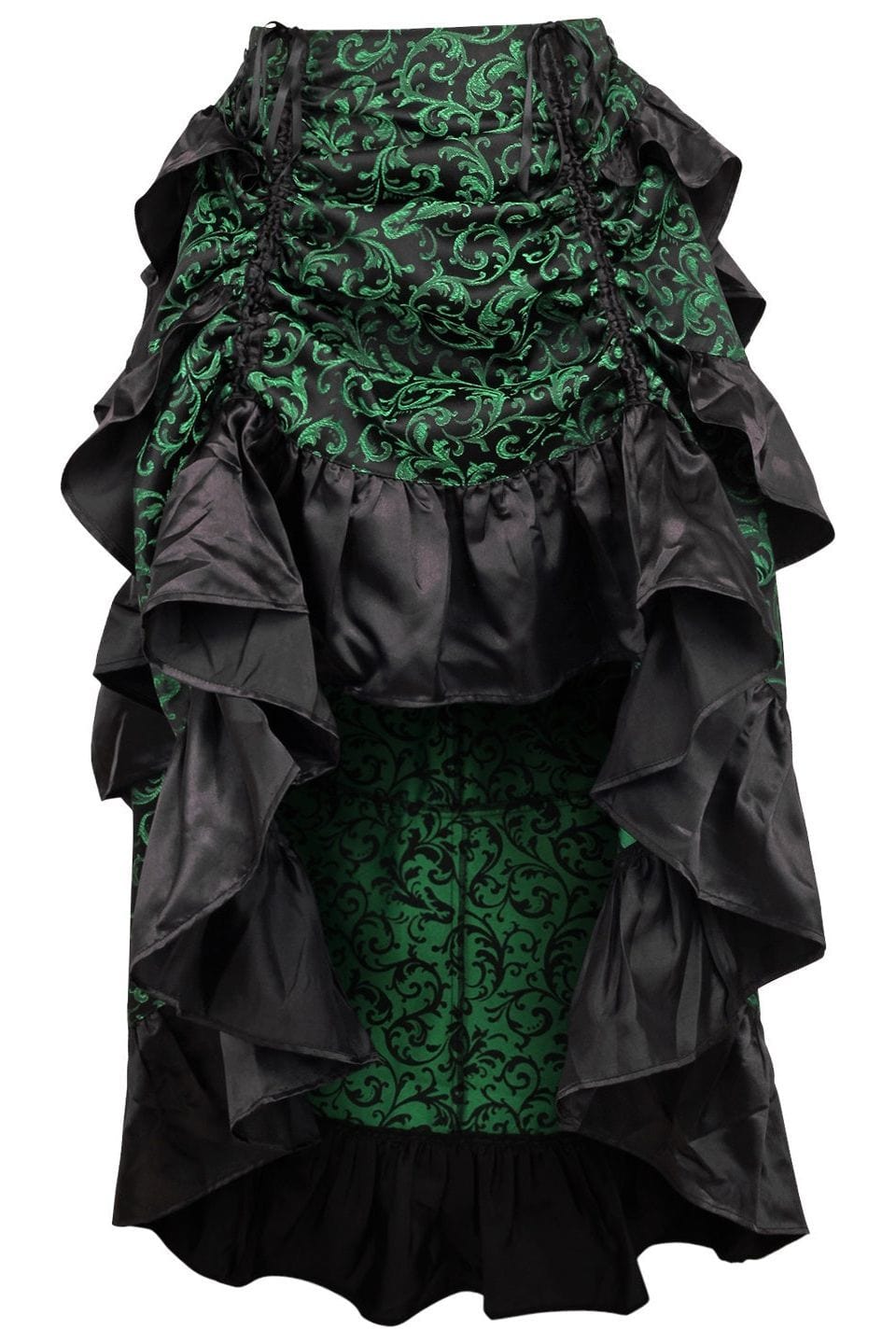 Daisy Corsets Green/Black Brocade Adjustable High Low Bustle Skirt