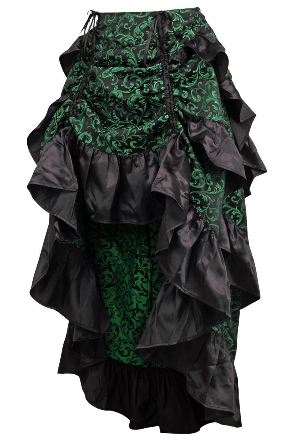 Daisy Corsets Green/Black Brocade Adjustable High Low Bustle Skirt