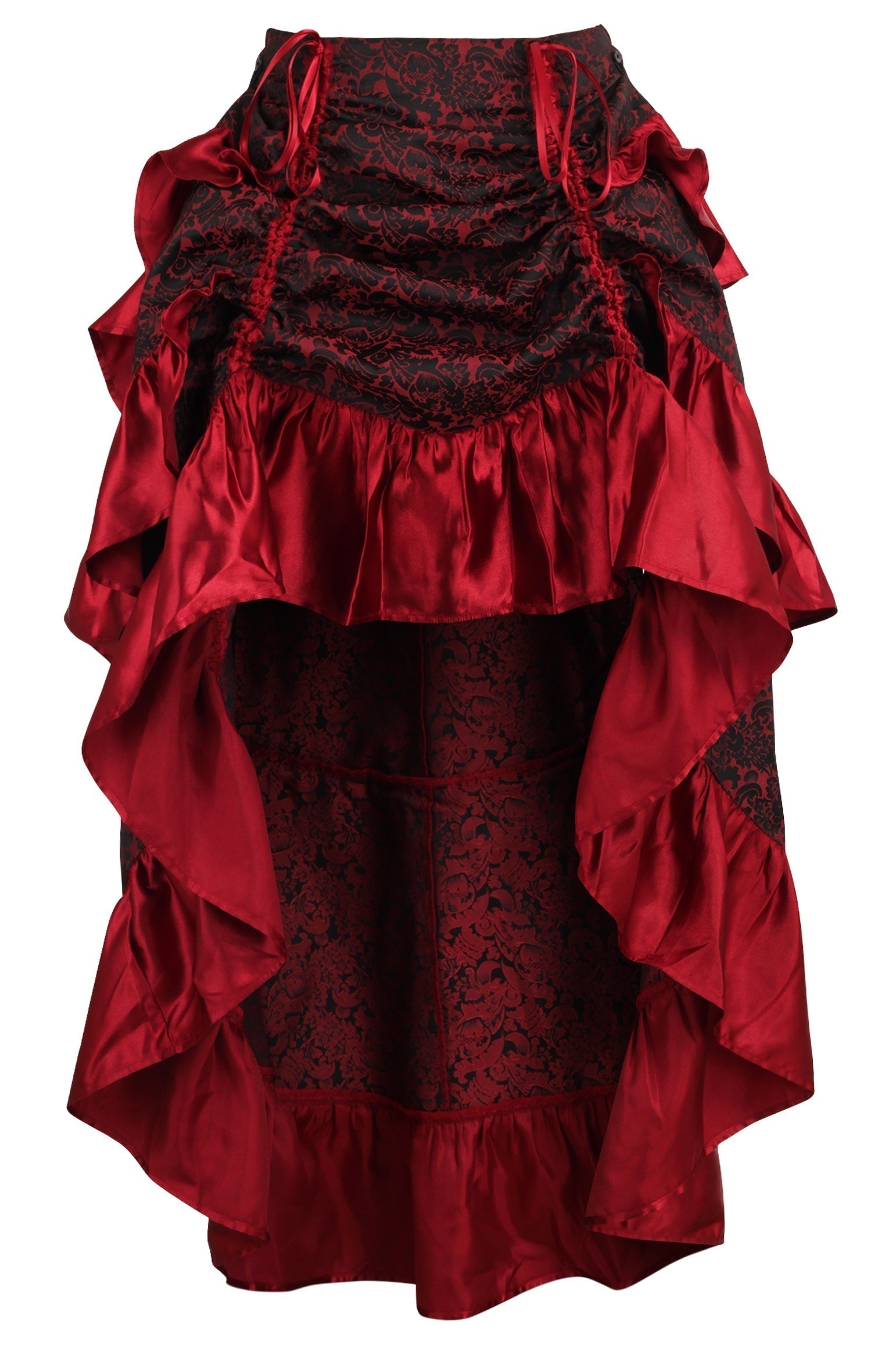 Daisy Corsets Red Brocade Adjustable High Low Bustle Skirt - Daisy Corsets