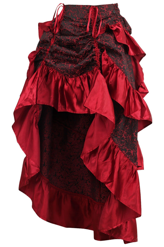 Daisy Corsets Red Brocade Adjustable High Low Bustle Skirt - Daisy Corsets