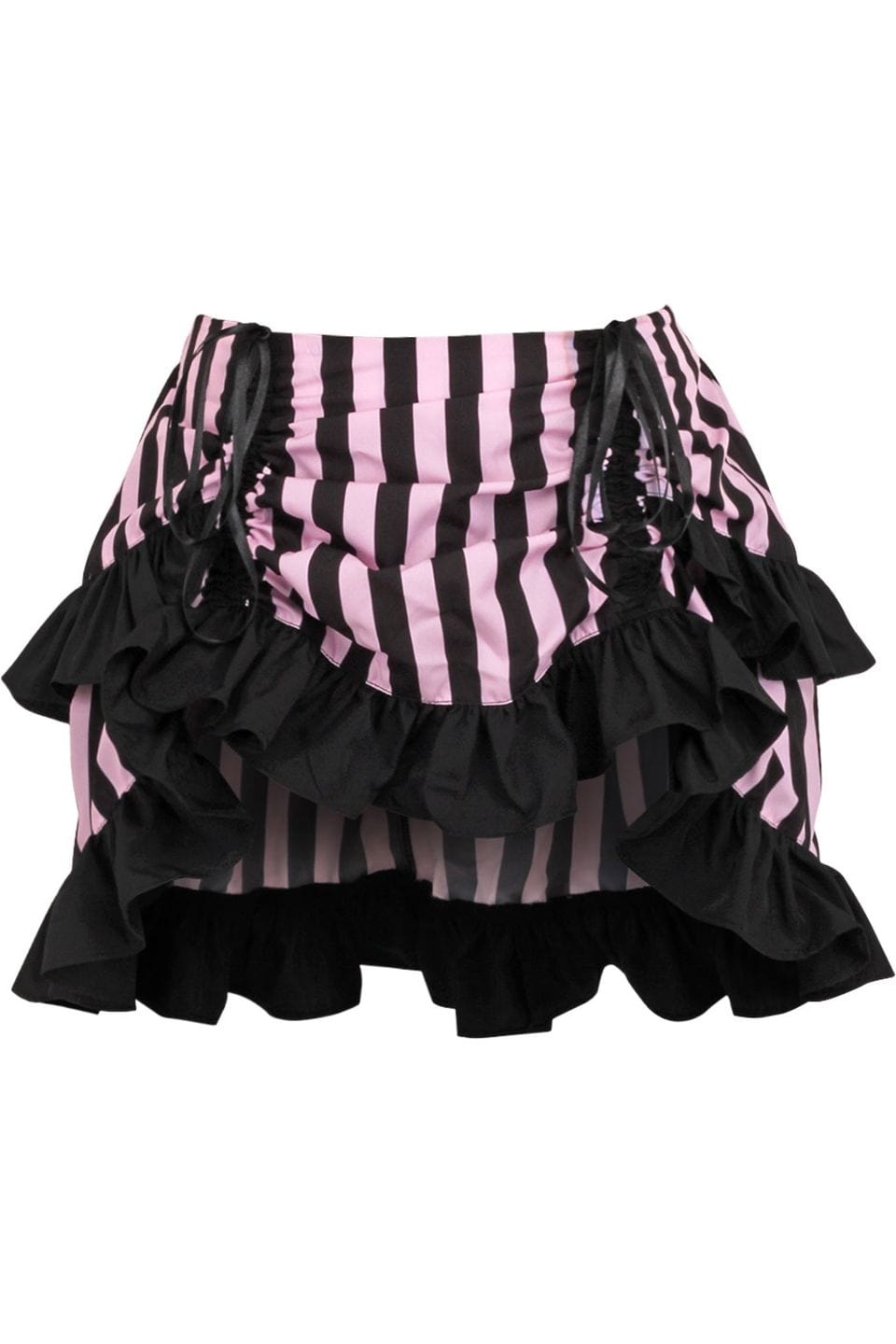 Daisy Corsets Black/Pink Striped Ruched Bustle Skirt - Daisy Corsets