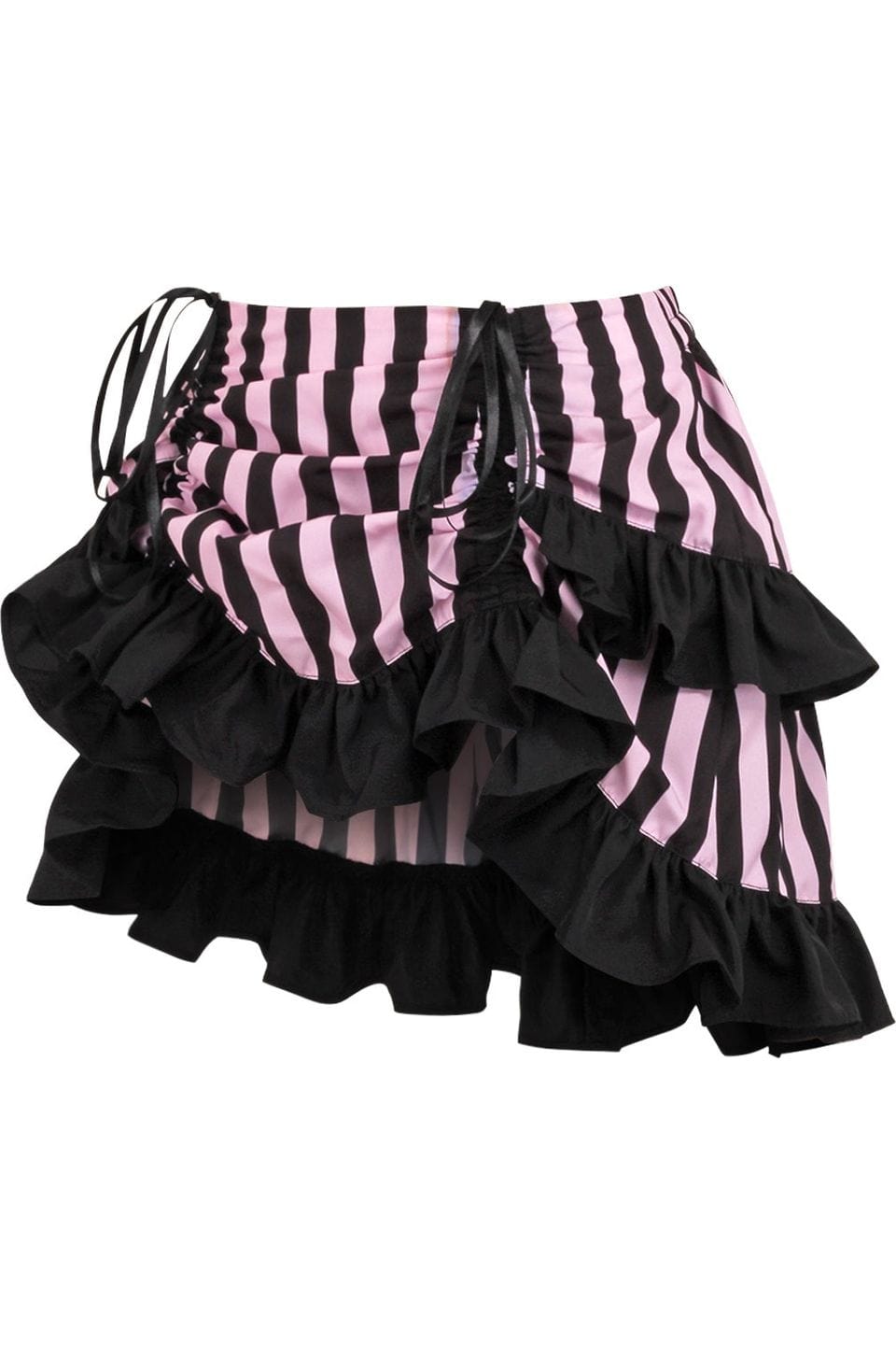 Daisy Corsets Black/Pink Striped Ruched Bustle Skirt - Daisy Corsets