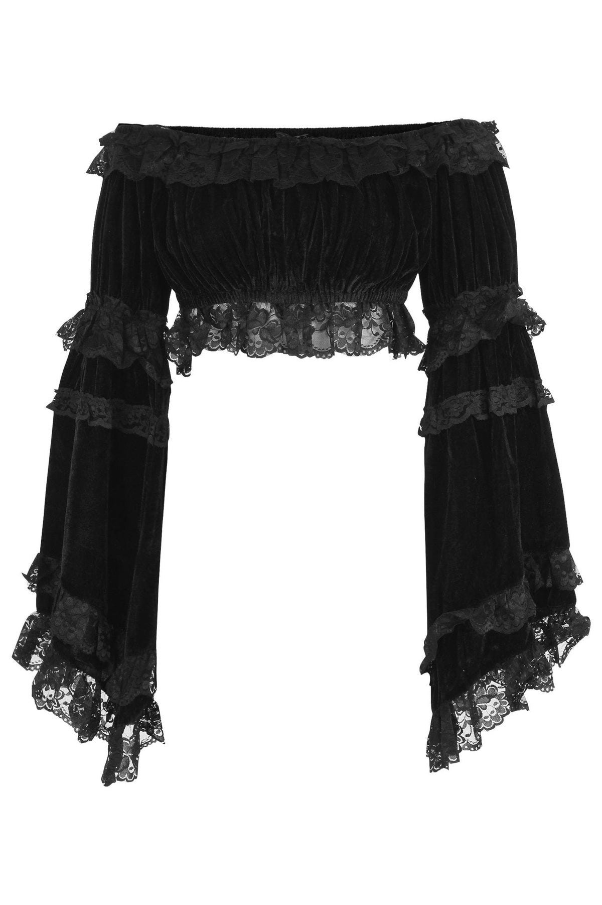 Daisy Corsets Black Velvet Smocked Flare Sleeve Peasant Top - Daisy Corsets