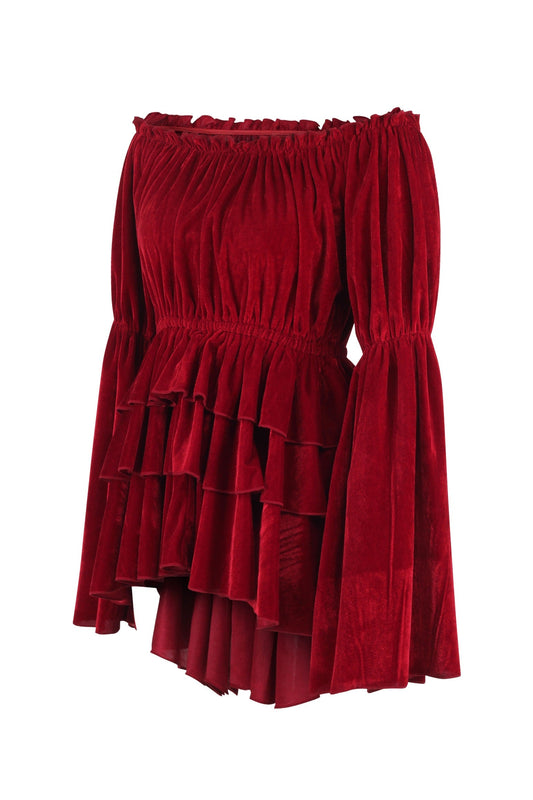 Daisy Corsets Dark Red Velvet Ruffle Dress