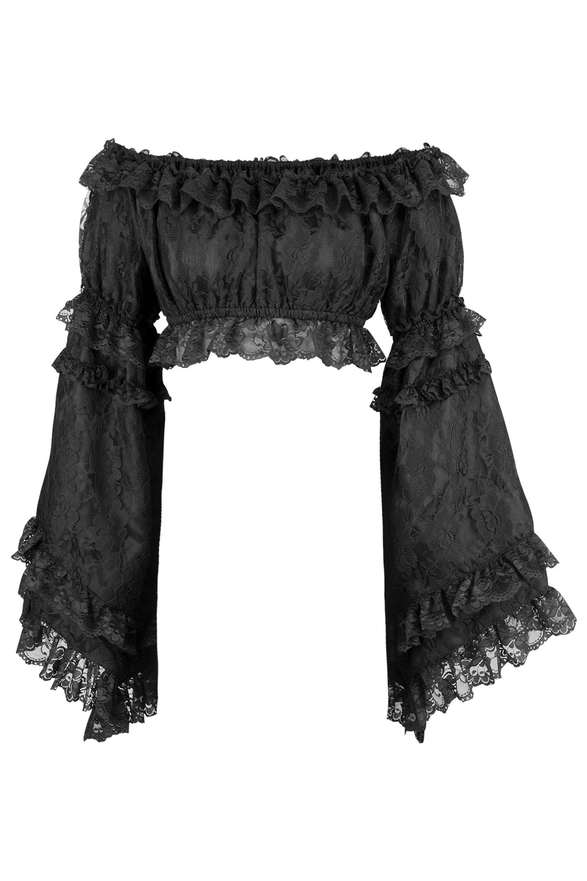 Daisy Corsets Black Lace Smocked Flare Sleeve Peasant Top - Daisy Corsets