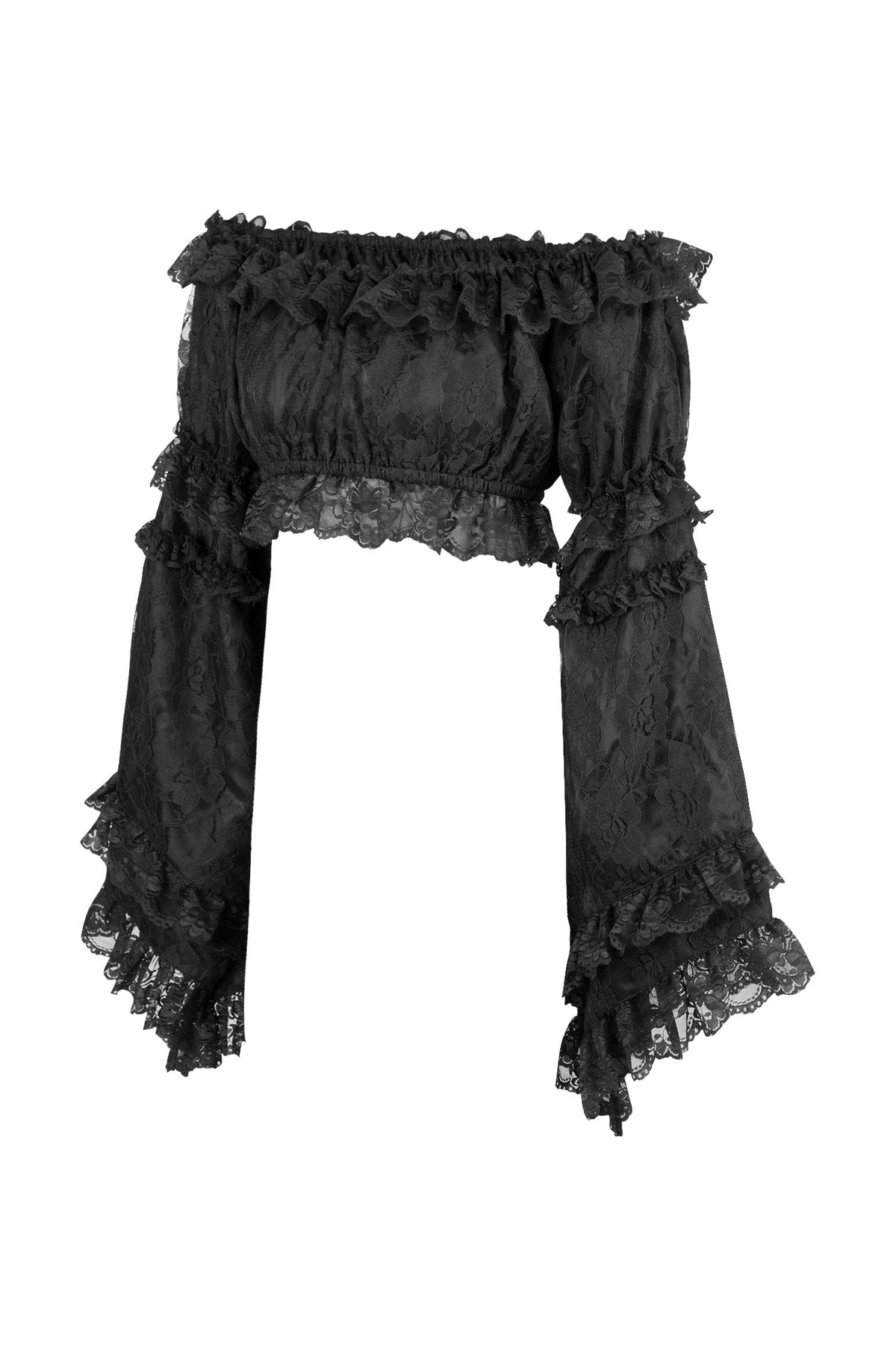 Daisy Corsets Black Lace Smocked Flare Sleeve Peasant Top - Daisy Corsets