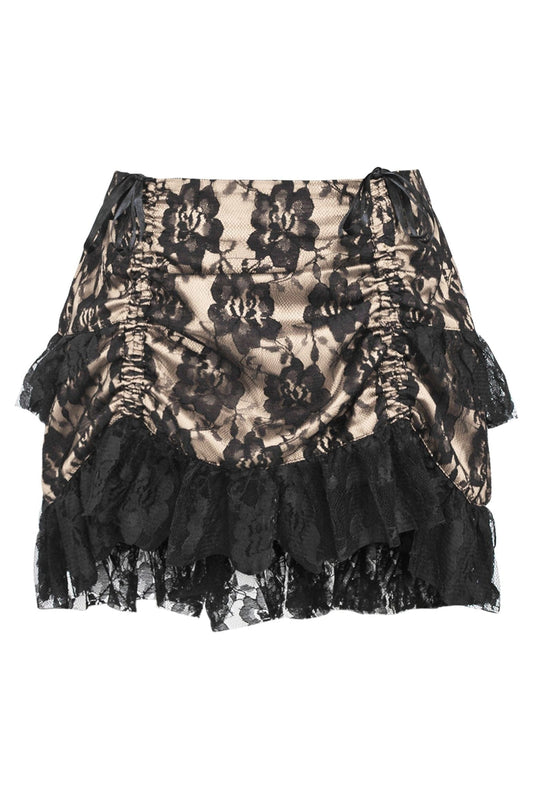 Daisy Corsets Tan/Black Lace Ruched Bustle Skirt