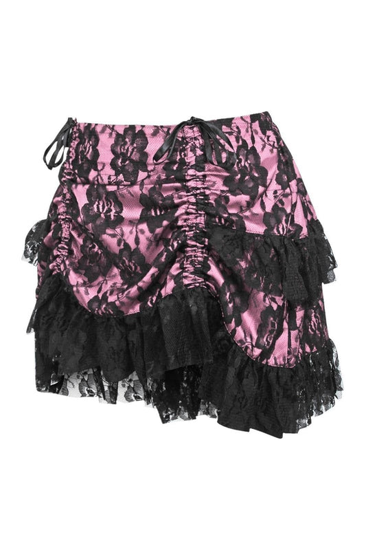 Daisy Corsets Pink/Black Lace Ruched Bustle Skirt