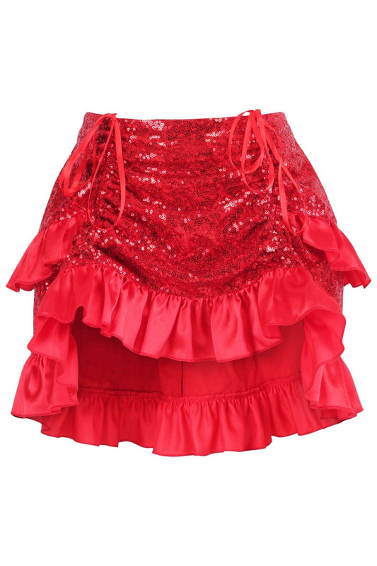 Daisy Corsets Red Sequin Ruched Bustle Skirt