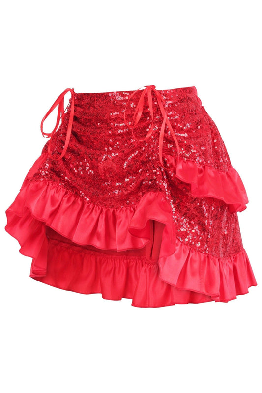 Daisy Corsets Red Sequin Ruched Bustle Skirt