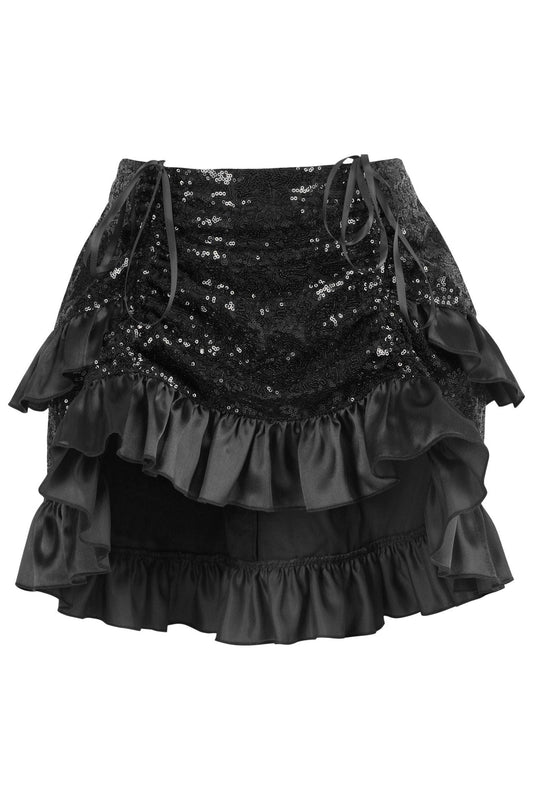 Daisy Corsets Black Sequin Ruched Bustle Skirt