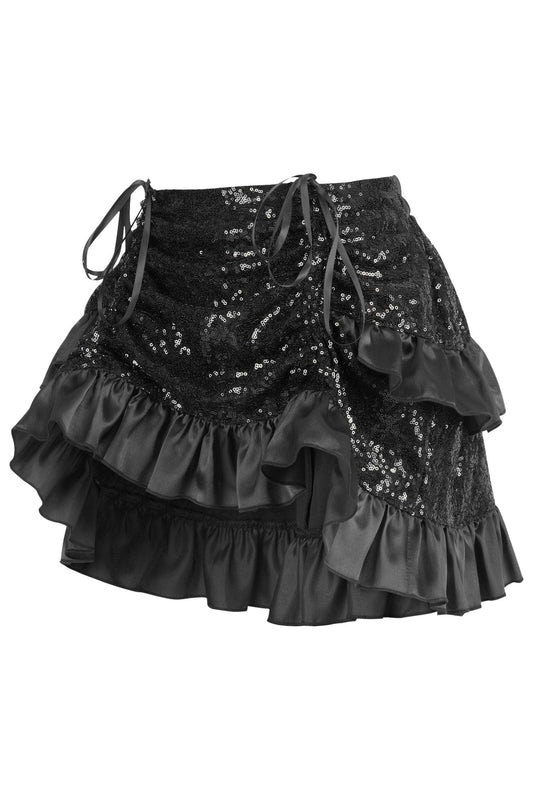 Daisy Corsets Black Sequin Ruched Bustle Skirt