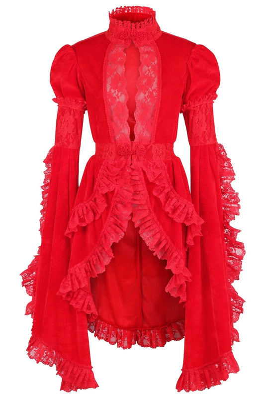 Daisy Corsets Red Velvet & Lace Ruffled Jacket