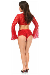 Daisy Corsets Red Sheer Lace Bell Sleeve Peasant Top