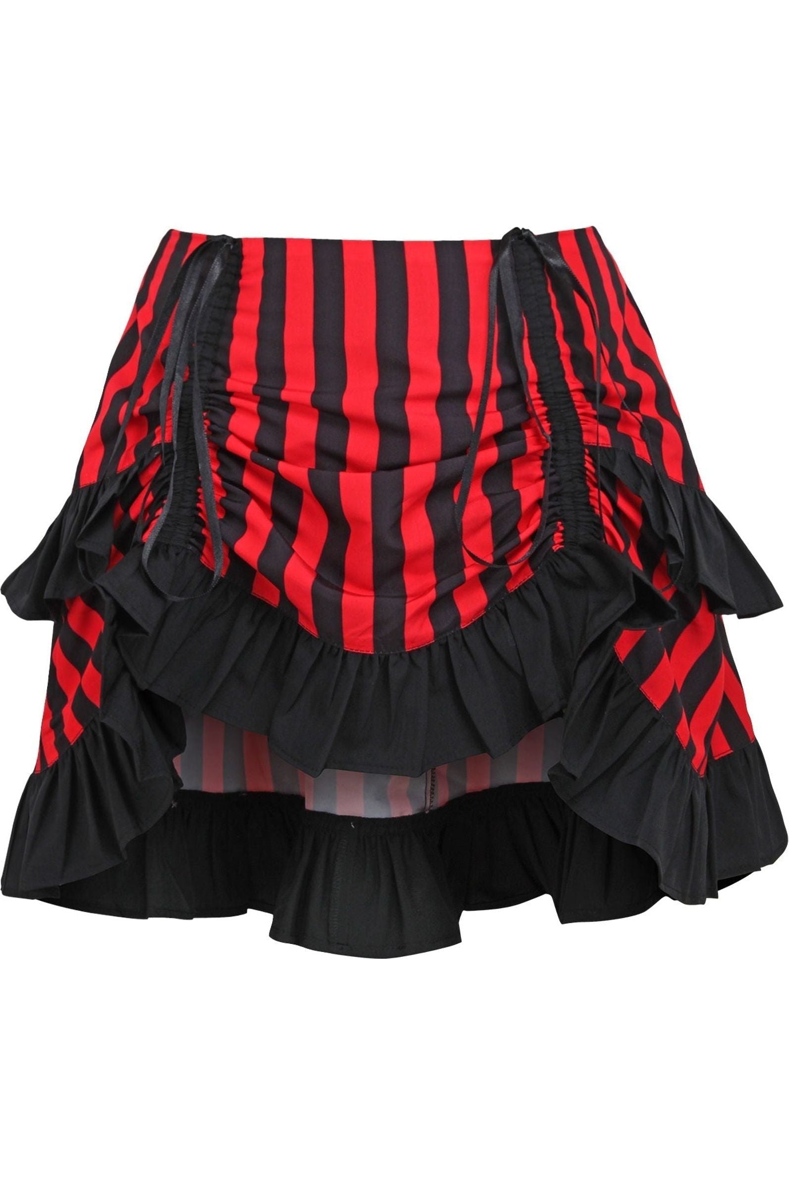 Daisy Corsets Red/Black Striped Ruched Bustle Skirt - Daisy Corsets