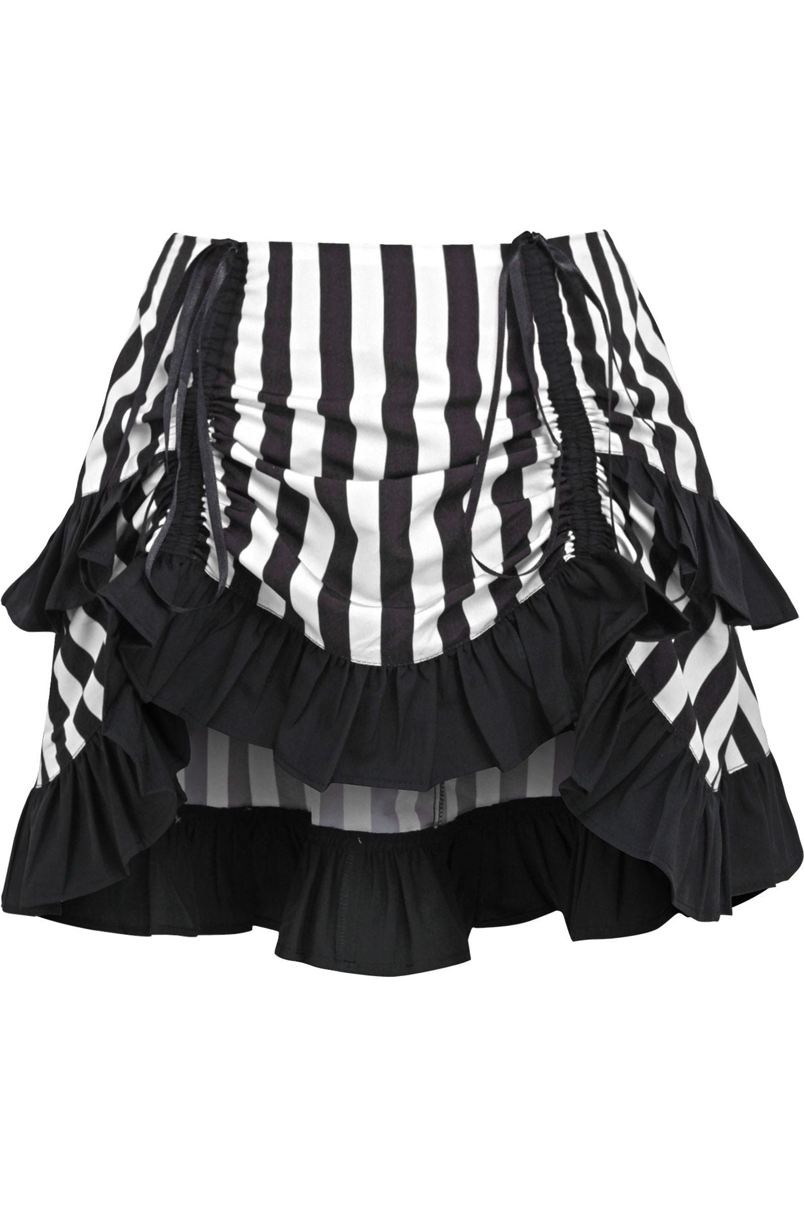 Daisy Corsets White/Black Striped Ruched Bustle Skirt