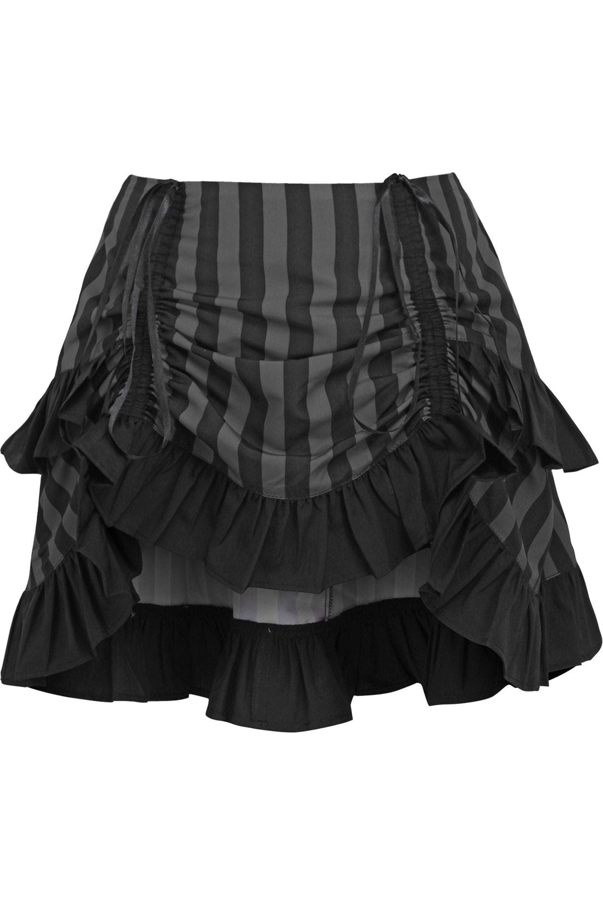 Daisy Corsets Grey/Black Striped Ruched Bustle Skirt - Daisy Corsets